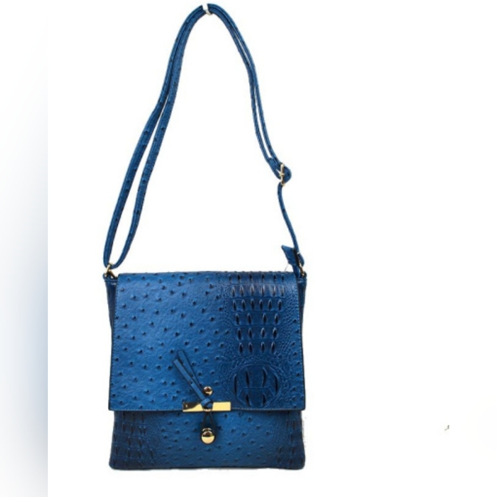 NWOT!! Beautiful Blue, Alligator/Ostrich, Textured Women's Crossbody